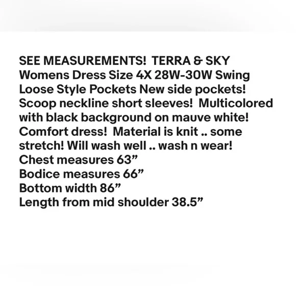 TERRA & SKY Womens Dress Size 4X 28W-30W Swing Loose Style Pockets New - Picture 5 of 5